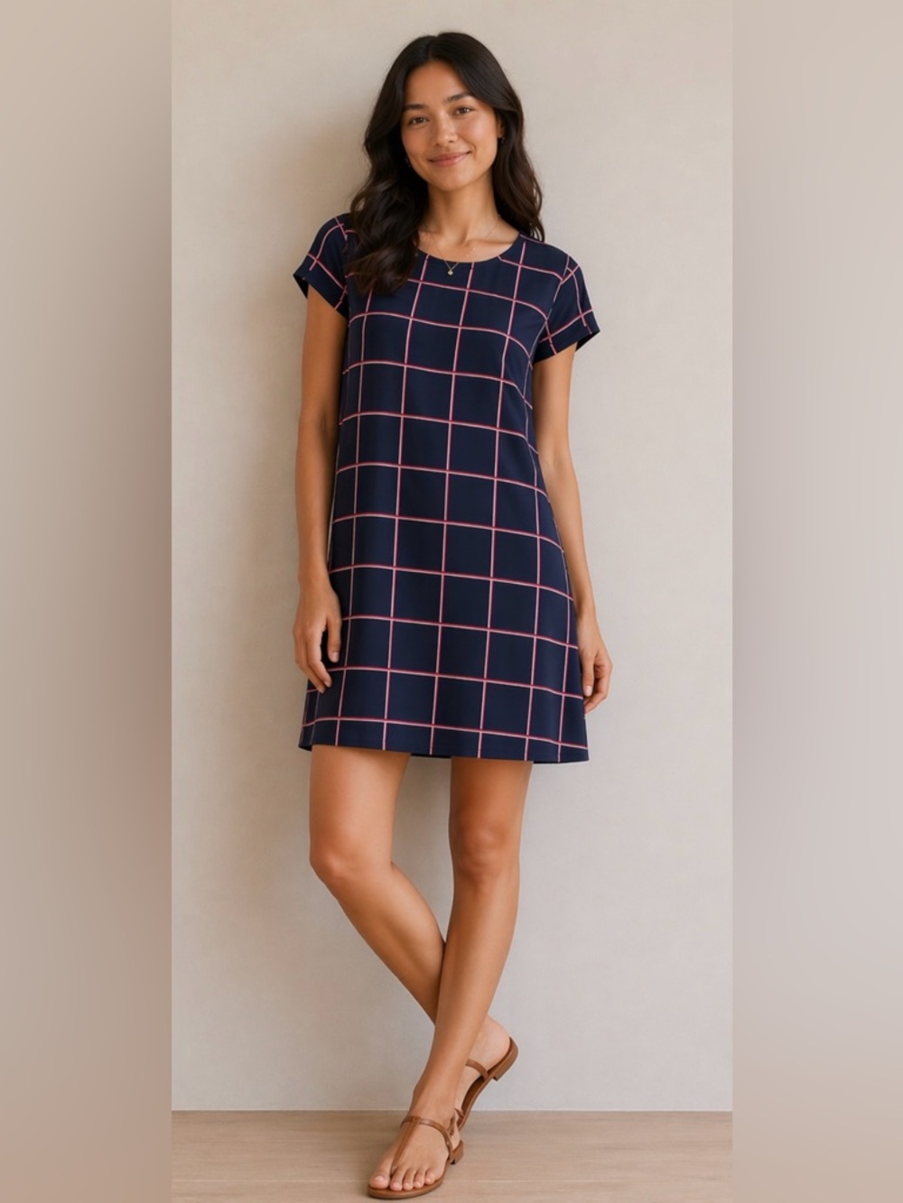 Daniel Rainn Navy Mini Dress with Pink Windowpane Grid